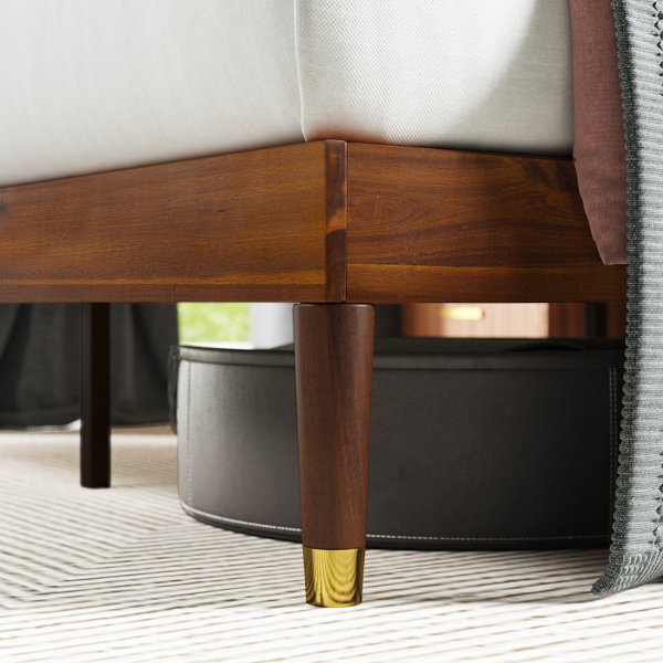 Wade Logan Estella Gold Trim Wooden Bed Frame with Adjustable Headboard